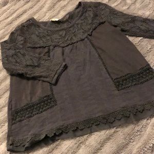 Anthro gray lace mesh inset top